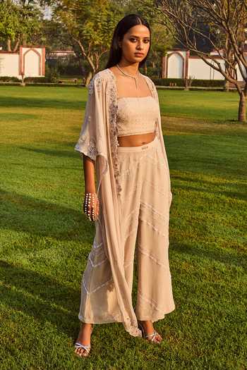 Dolly J Chikankari Embroidered Cape With Pant Set 