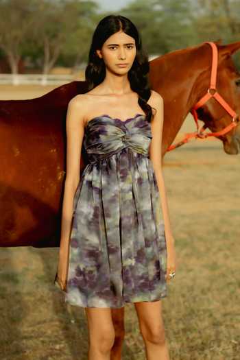 Raasa Blossom Print Fit & Flare Tube Dress 