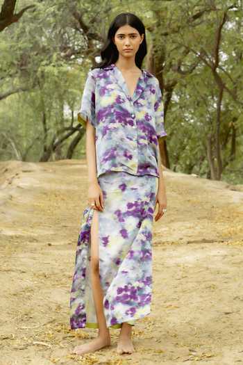 Raasa Dawn Bloom Print Cuban Collar Shirt With Skirt 