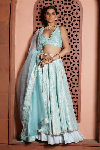Monk & Mei By Sonia Anand Floral Brocade Woven Lehenga Set 