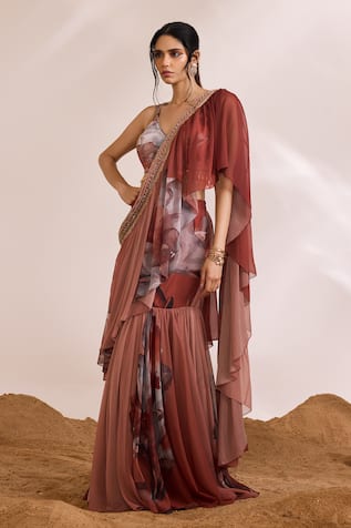 Divya Aggarwal Fiona Printed Pre-Draped Saree With Blouse 