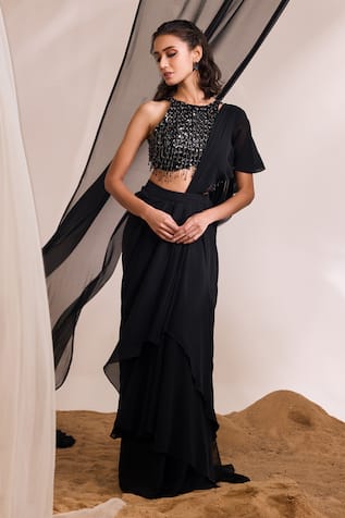 Divya Aggarwal Hailey Pre-Draped Saree With Embellished Blouse 