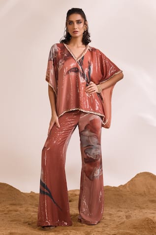 Divya Aggarwal Inara Abstract Print Kaftan Top With Pant 