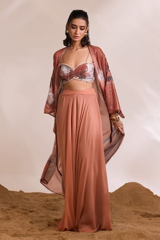 Divya Aggarwal Siena Printed Sequin Cape & Flared Pant Set 