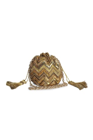 JASBIR GILL Chevron Embroidered Potli Bag 