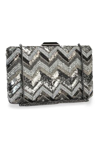 JASBIR GILL Chevron Sequin Embroidered Clutch 