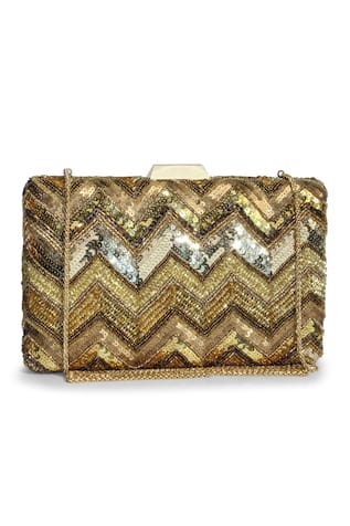 JASBIR GILL Chevron Hand Embroidered Clutch 