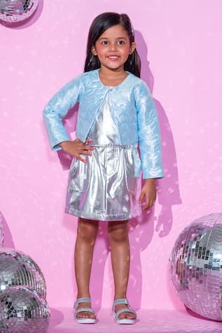 LIL DRAMA Shimmery Heart Quilted Rockstar Jacket Skirt Set 