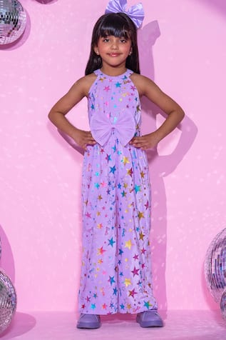 LIL DRAMA Foil Print Barbie Star Print Jumpsuit 