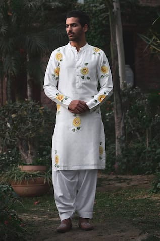 Ankit V Kapoor Alwar Hand Painted Sunflower Kurta & Salwar Set 