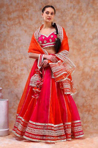 POMCHA JAIPUR Colorblock Embellished Lehenga Set 