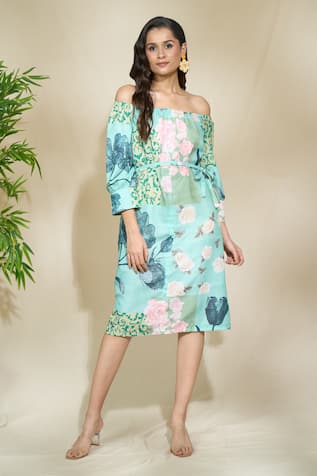 The Home Affair Floral Print Off Shoulder Dress 