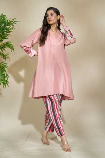 The Home Affair Asymmetric Tunic With Striped Pant 