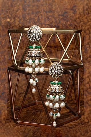 Nayaab by Sonia Angoori Studded Pearl Tasselled Jhumkas 