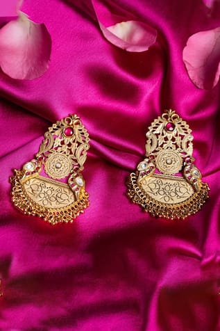 Nayaab by Sonia Lakshmi Carved Studded Temple Earrings 