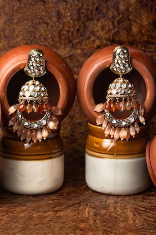 Nayaab By Sonia Nawabi Polki Studded Chandbali Jhumkas 