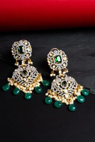 Nayaab By Sonia Oasis Opulence Cz Studded Dangler Earrings 