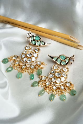 Nayaab by Sonia Parakeet Polki Studded Earrings 