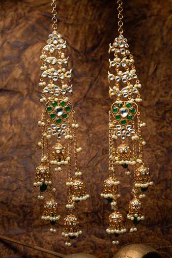 Nayaab By Sonia Shikara Floral Stone Studded Chain Tassel Jhumkas 
