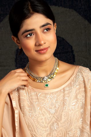 Neeta Boochra Verdant Harmony Gemstone Embellished Pendant Choker 