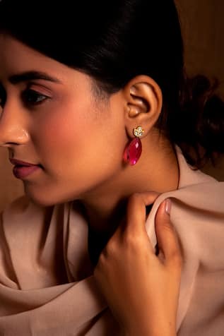 Neeta Boochra Royal Rose Quartz Embellished Earrings 