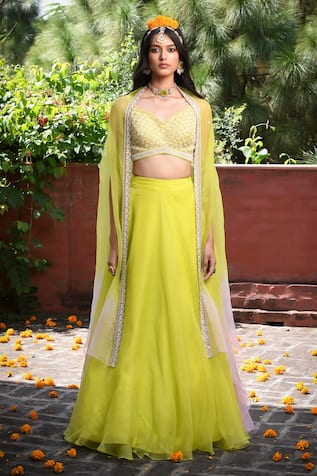 Mint blush Sequined Shaded Cape Lehenga Set 