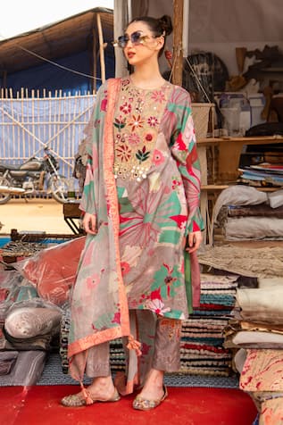 Soniya G Floral Print Embroidered Kurta Pant Set 