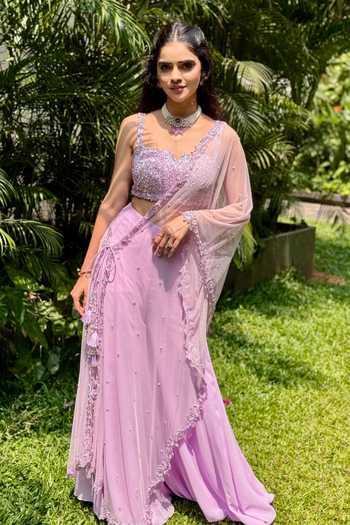 Richa Jaisinghani Label Persian Fleur Embellished Asymmetric Cape Palazzo Set 
