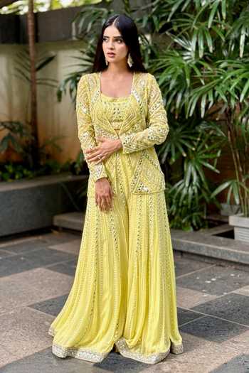 Richa Jaisinghani Label Bahar Embroidered Jacket Palazzo Set 