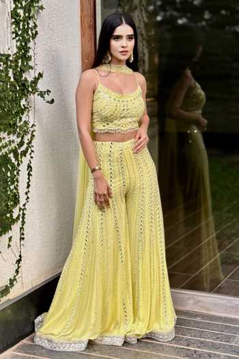 Richa Jaisinghani Label Mirror Shamiyana Embroidered Bustier Palazzo Set 