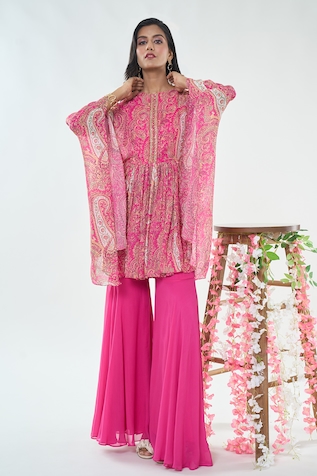 Basanti - Kapde Aur Koffee x AZA Paisley Print Gathered Tunic & Sharara Set