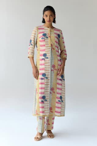 Shyam Narayan Prasad Hand Bock Print Kurta & Trouser Co-ord Set 