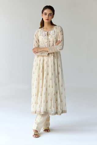 Shyam Narayan Prasad Floral Embroidered Flared Kurta Trouser Set 