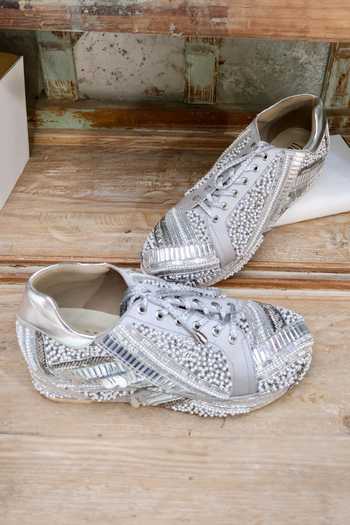 Tiesta Poppy Embellished Bridal Sneaker Platform Wedges 