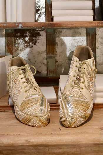 Tiesta Poppy Embroidered Bridal Sneaker Platform Wedges 