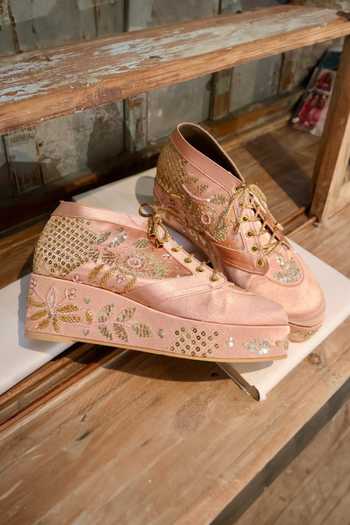 Tiesta Bloom Embroidered Bridal Sneaker Platform Wedges 