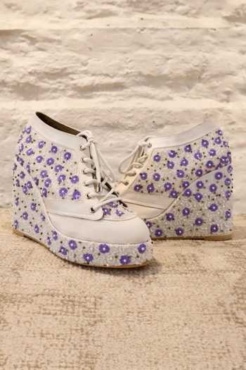 Tiesta Lavender Bloom Embroidered Sneaker Wedges 