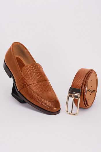 Bubber Couture Mason Mesh Pointed-Toe Moccasin Shoes & Belt Set 