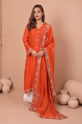 Shetab Kazmi Floral Jaal Embroidered Kurta Palazzo Set 