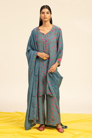 Shetab Kazmi Botanic Print Kurta Pant Set 