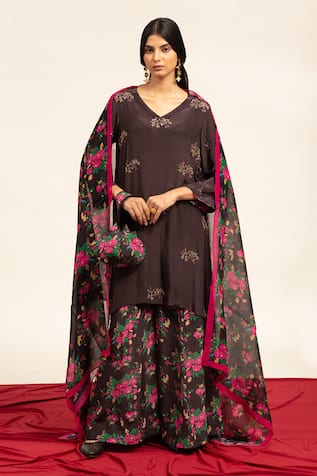 Shetab Kazmi Star Embellished Kurta Printed Sharara Set 