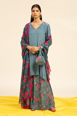 Shetab Kazmi Bead Embellished Kurta Printed Sharara Set 