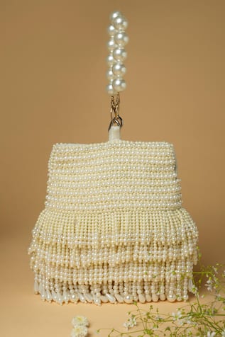 Clutch'D Pearl Embellished Tassel Bag 