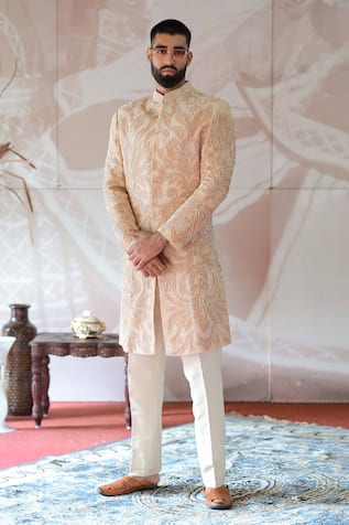 Farha Syed Pearl & Cutdana Embroidered Sherwani & Pant Set 