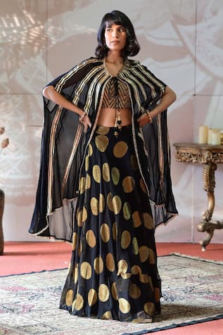 Farha Syed Banarasi Georgette Cape Circular Motif Lehenga Set 