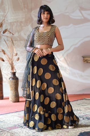 Farha Syed Banarasi Georgette Circular Motif Lehenga Set 