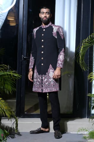 Farha Syed Floral Bloom Embroidered Sherwani & Pant Set 