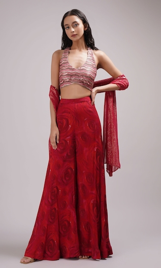 Breathe by Aakanksha Singh Redaa Sequin Embroidered Crop Top Sharara Set