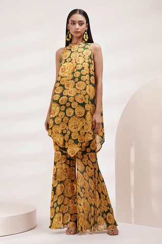 Breathe by Aakanksha Singh Susan Asymmetric Printed Tunic & Sharara Set 