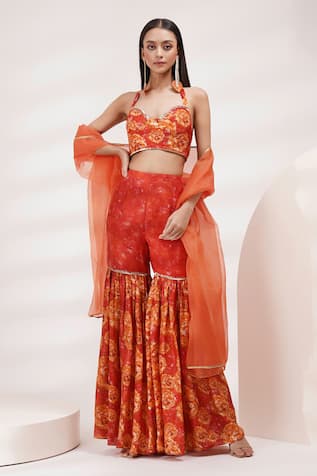 Breathe By Aakanksha Singh Forsy Printed Blouse Sharara Set 